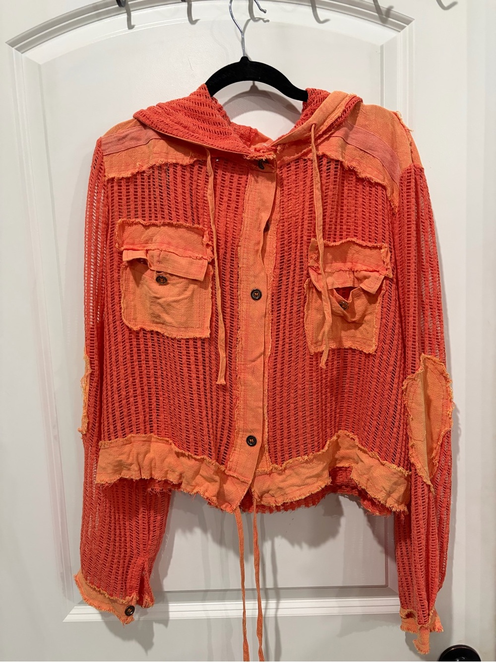POL Orange Open-Weave Hooded Utility Jacket